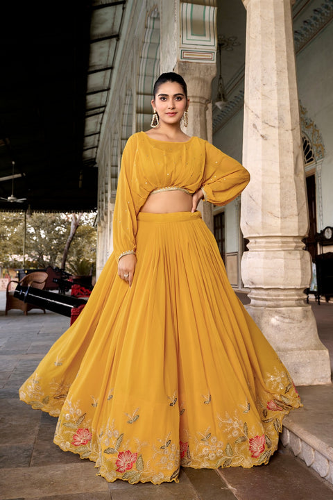 Yellow Flaunt Your Flair with Georgette Co-ord Set, Embroidered to Perfection, a Captivating Confluence of Tradition and Trend For Woman