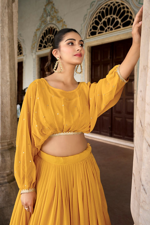 Yellow Flaunt Your Flair with Georgette Co-ord Set, Embroidered to Perfection, a Captivating Confluence of Tradition and Trend For Woman