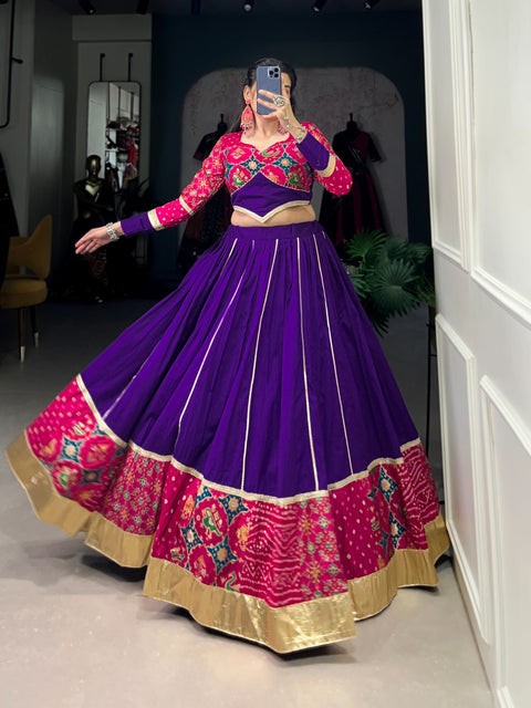 Purple Classic cotton, festive silk fusion for navratri for women