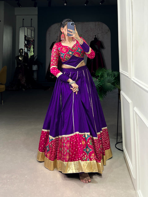 Purple Classic cotton, festive silk fusion for navratri for women