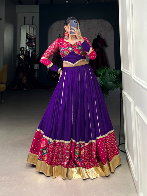 Purple Classic cotton, festive silk fusion for navratri for women