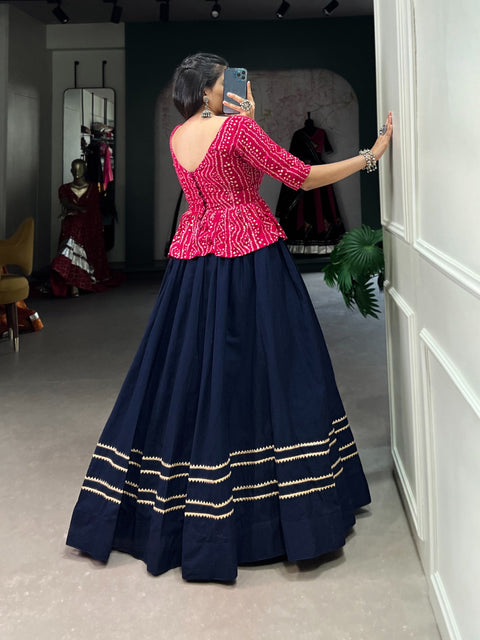 Blue Cotton two-piece for a flawless Garba look For This Navratri