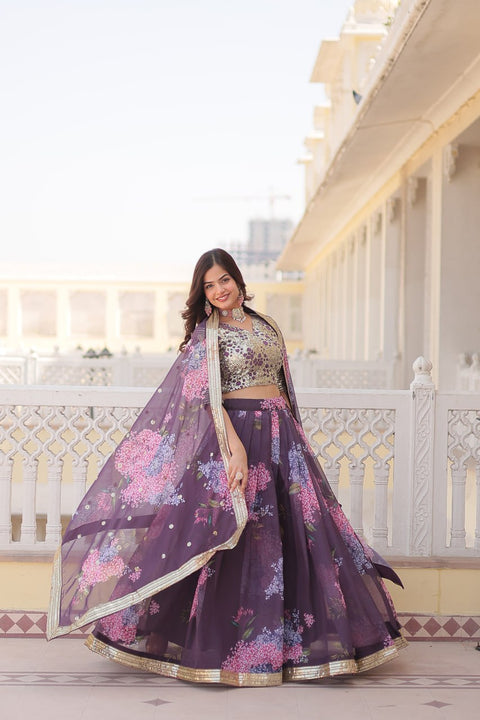 Desirable Women's Fully Flaired Lehenga Made With Digital Printed Russian Silk Lehenga Choli