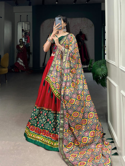 Red There sense of magic in Navratri with this lehenga for women