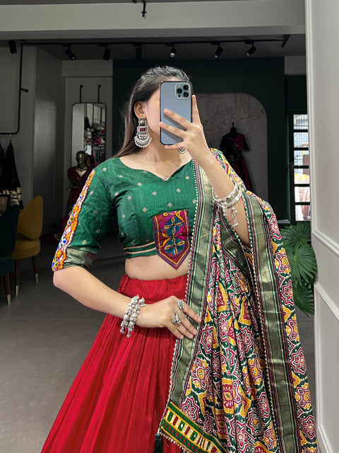 Red There sense of magic in Navratri with this lehenga for women