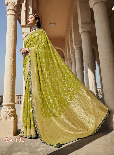 Green Beautifully Designed Saree with blouse in ,USA Perfect for Indian wedding or party wear for women