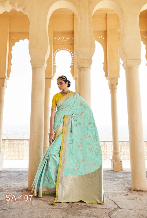 Sky Blue Beautifully Designed Saree with blouse in ,USA Perfect for Indian wedding or party wear for women