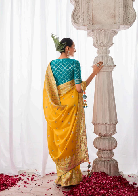 Yellow Indian saree with blouse in USA, Perfect for Indian wedding partywear sequins saree