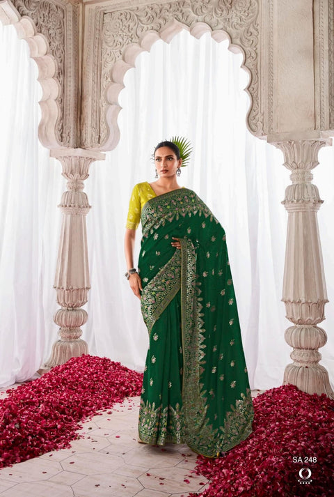 Green Indian saree with blouse in USA, Perfect for Indian wedding partywear sequins saree