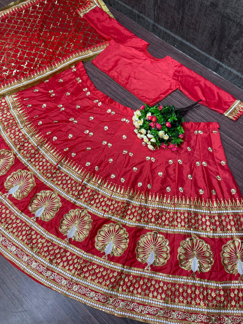 Red Designer Bridal Wear Embroidery Sequnce Work Lehengas Choli With Dupatta