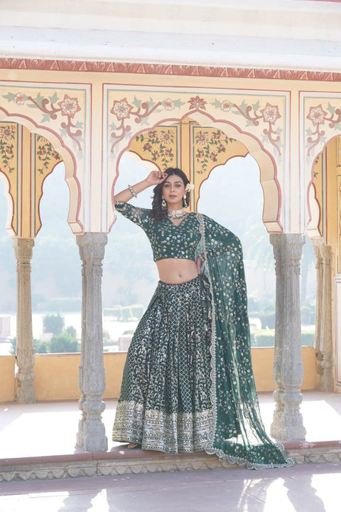 Green Designer Pure Viscose Jacquard fabric Lehenga Choli & Dupatta Set For Women