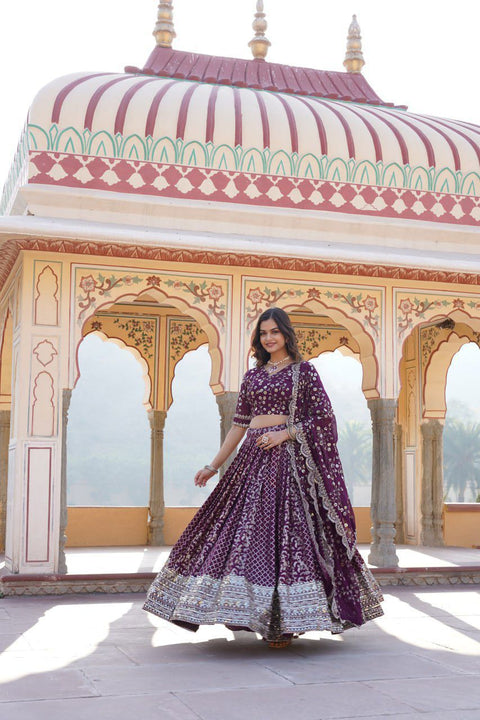 Wine  Designer Pure Viscose Jacquard fabric Lehenga Choli & Dupatta Set For Women