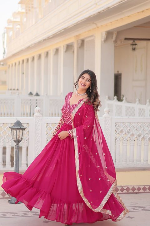 Pink Faux Blooming gown with Sequins-Multi Embroidered Work, It looks graceful for women