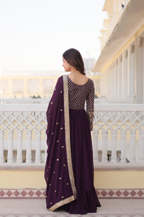 Dark Purple Faux Blooming gown with Sequins-Multi Embroidered Work, It looks graceful for women