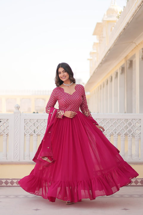 Pink Faux Blooming gown with Sequins-Multi Embroidered Work, It looks graceful for women