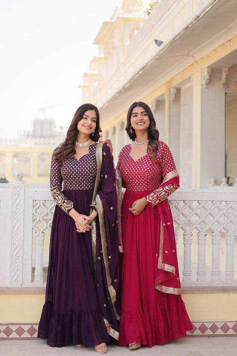 Pink Faux Blooming gown with Sequins-Multi Embroidered Work, It looks graceful for women