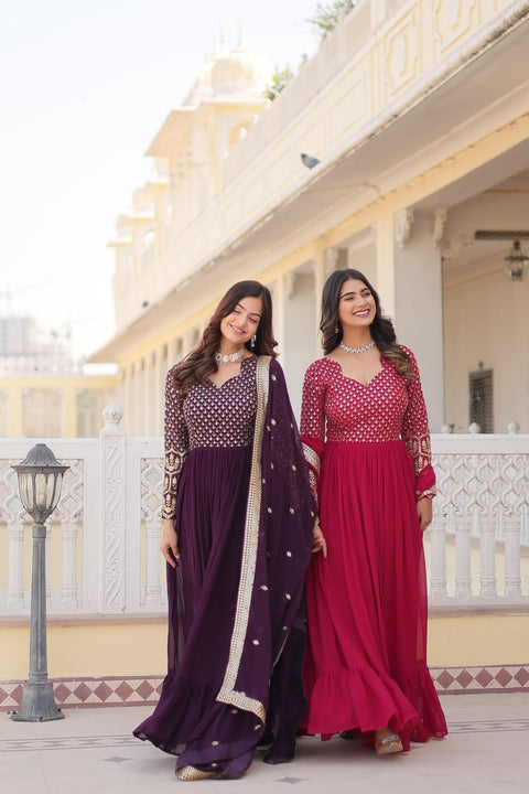 Dark Purple Faux Blooming gown with Sequins-Multi Embroidered Work, It looks graceful for women