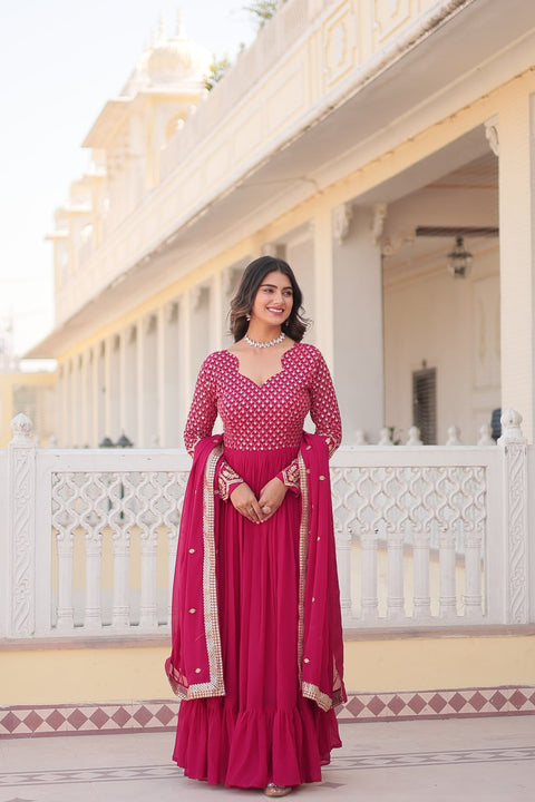 Pink Faux Blooming gown with Sequins-Multi Embroidered Work, It looks graceful for women