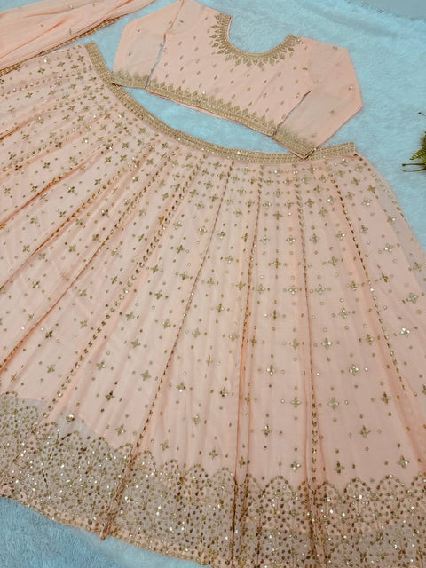 Heavy Embroidery Sequence Work Lehengas Choli With Dupatta For Women In USA