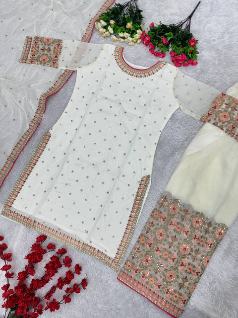 White Designer  Heavy Pakishtani Sharara Suit Set For Women In USA