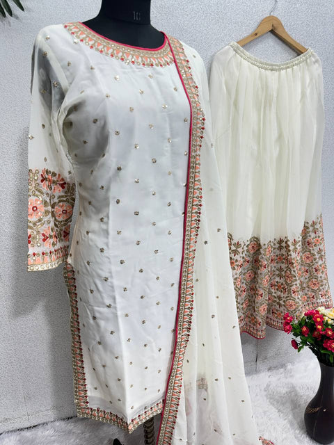 White Designer  Heavy Pakishtani Sharara Suit Set For Women In USA