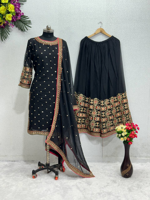 Black Designer  Heavy Pakishtani Sharara Suit Set For Woman In USA