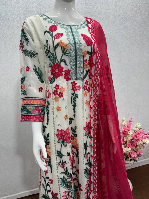 Off White New Designer Party Wear Fancy Pakishtani Work Suit For Women In Wedding