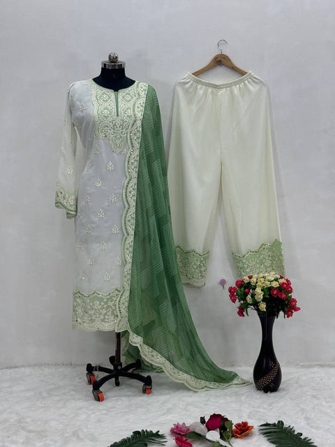 Green New Designer Heavy Fuax Georgette Pakishtani Suit  3 Pic Suit Set For Women In USA