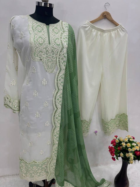 Green New Designer Heavy Fuax Georgette Pakishtani Suit  3 Pic Suit Set For Women In USA