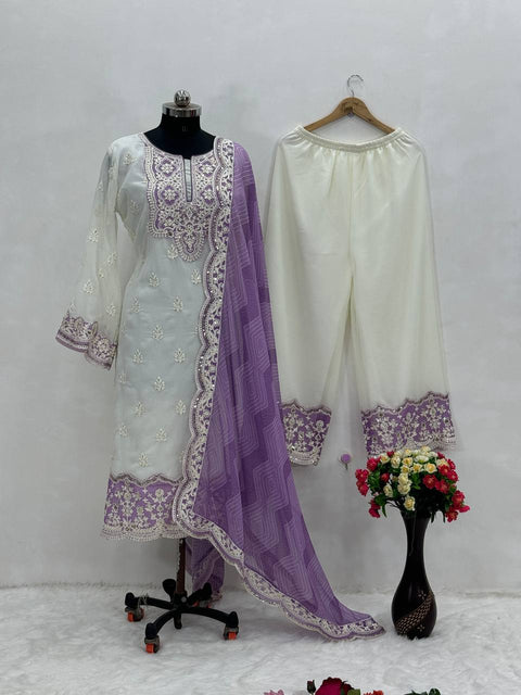 Purple New Designer Heavy Fuax Georgette Pakishtani Suit  3 Pic Suit Set For Woman In USA