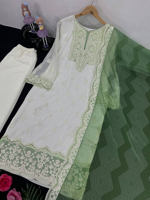 Green New Designer Heavy Fuax Georgette Pakishtani Suit  3 Pic Suit Set For Women In USA