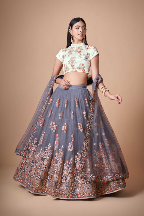 Elegant Grey lehenga Choli for women with Dupattaa in USA