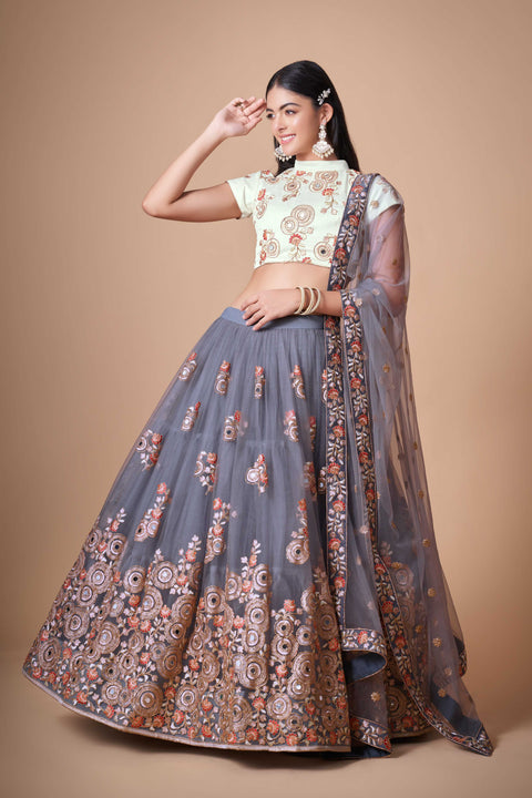 Elegant Grey lehenga Choli for women with Dupattaa in USA