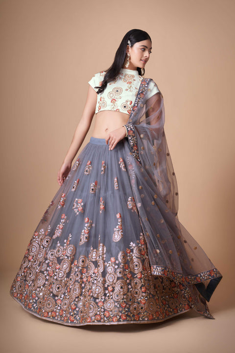 Elegant Grey lehenga Choli for women with Dupattaa in USA