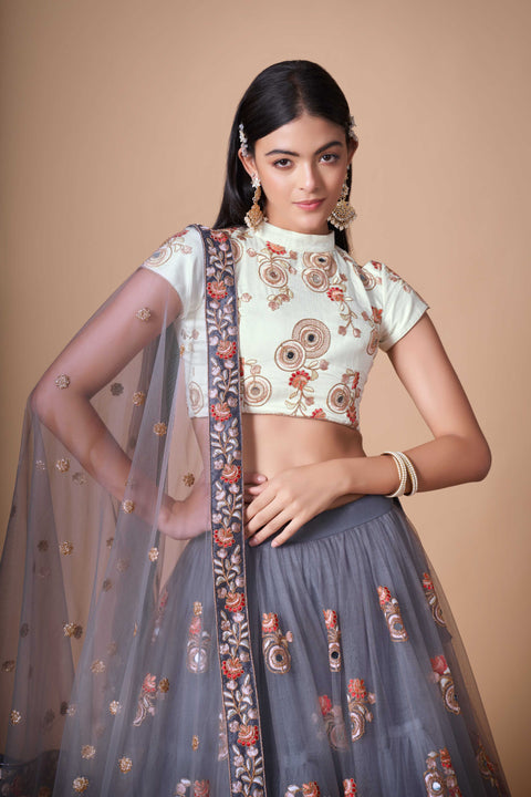 Elegant Grey lehenga Choli for women with Dupattaa in USA