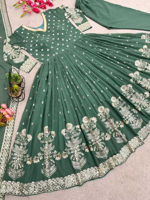 Green Gorgeous Designer Party Wear Look Fancy Top-Dupatta and Fully Stitched Gharara For Women