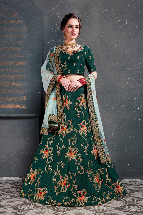 Dazzling Dark Green lehenga choli dupatta For Women And Girls in USA