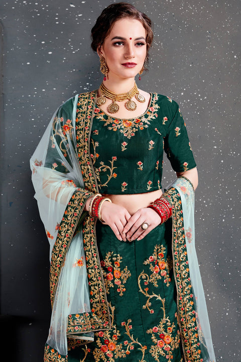 Dazzling Dark Green lehenga choli dupatta For Women And Girls in USA