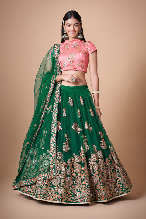 Green Beautiful fancy lehenga Choli for women with Dupatta in USA