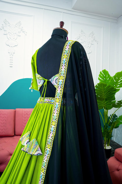 Lovely Green Navratri Wear Heavy Lehenga Choli for Women with Dupatta Sequence Lehenga Choli