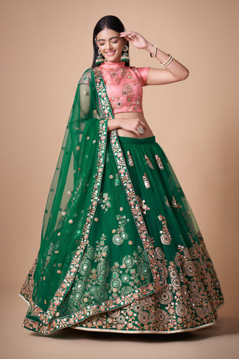 Green Beautiful fancy lehenga Choli for women with Dupatta in USA