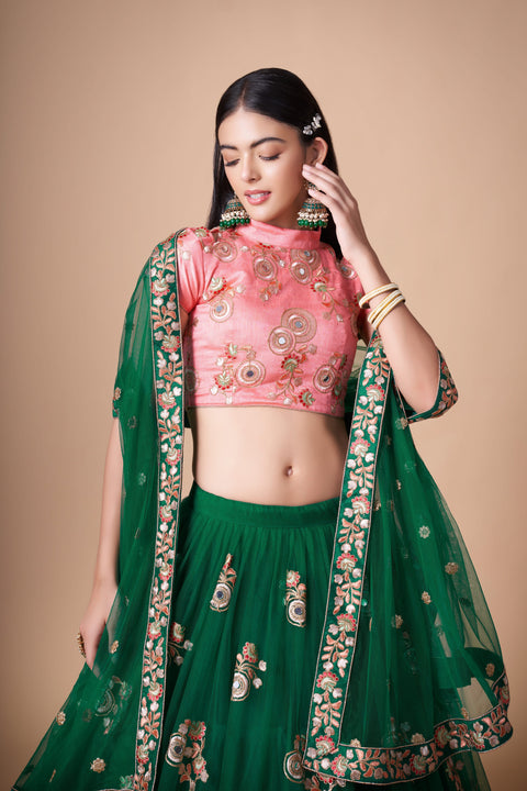 Green Beautiful fancy lehenga Choli for women with Dupatta in USA