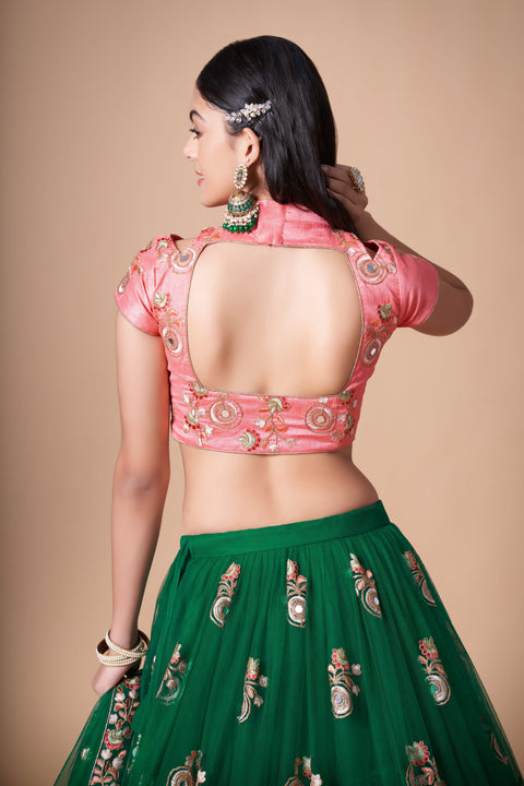 Green Beautiful fancy lehenga Choli for women with Dupatta in USA