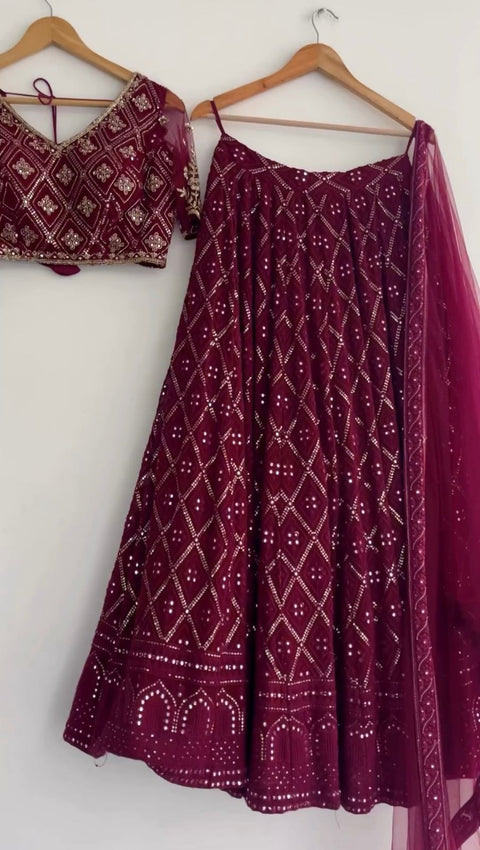 Exclusive maroon georgette sequins embroidered lehenga choli in USA