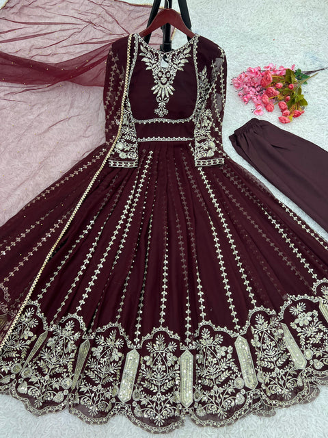 Heavy Embroidery Sequence Work Gown With Fully Stiched and Dupatta For Women