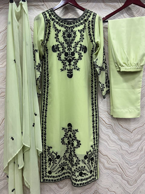 Green Party Wear Look New Top Bottom With Dupatta With Heavy Embroidery Work For Women