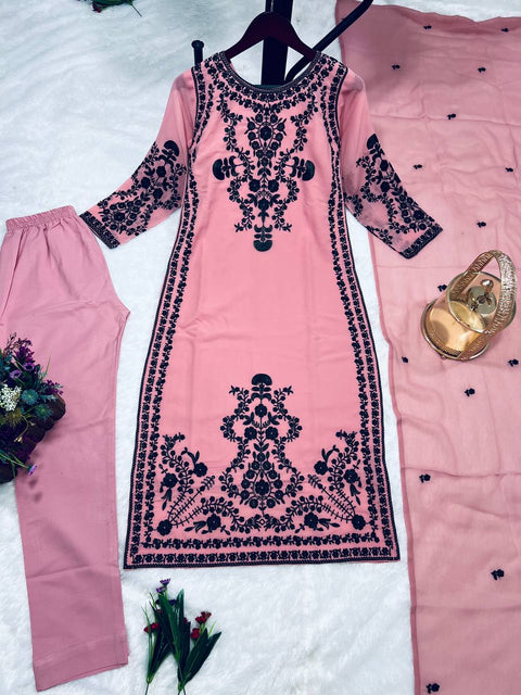 Pink Party Wear Look New Top Bottom With Dupatta With Heavy Embroidery Work For Women