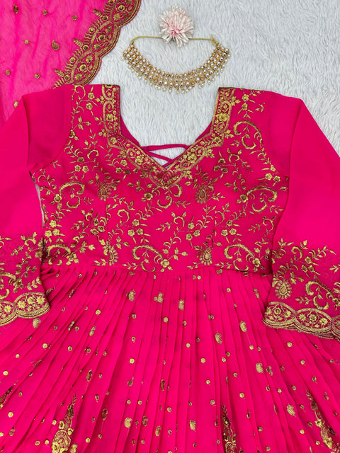 Georgette Pink Color Party Wear Look Fancy Top-Dupatta and Fully Stitched Sharara For Women