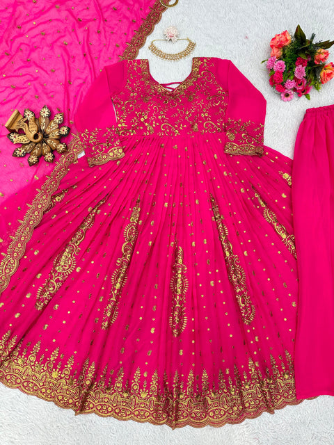 Georgette Pink Color Party Wear Look Fancy Top-Dupatta and Fully Stitched Sharara For Women