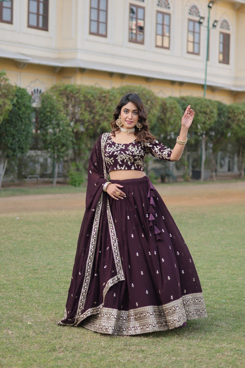 Wood Color Made for Navratri Season, Designer Readymade Rayon Lehenga choli Set for women